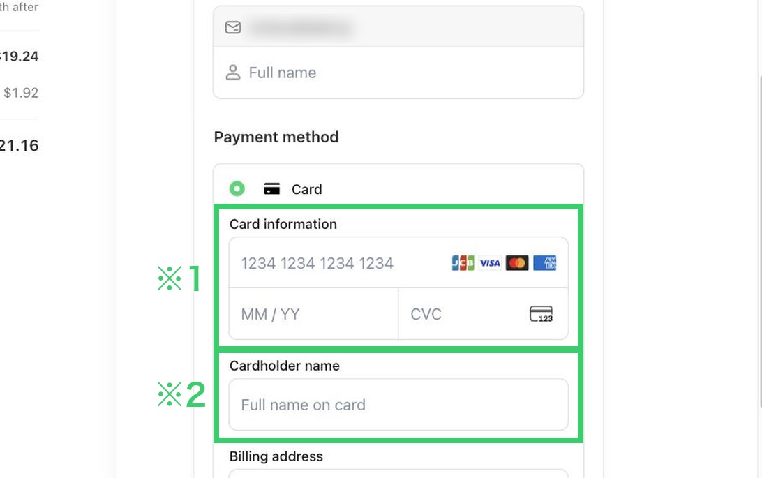 Card details on the Stripe checkout page