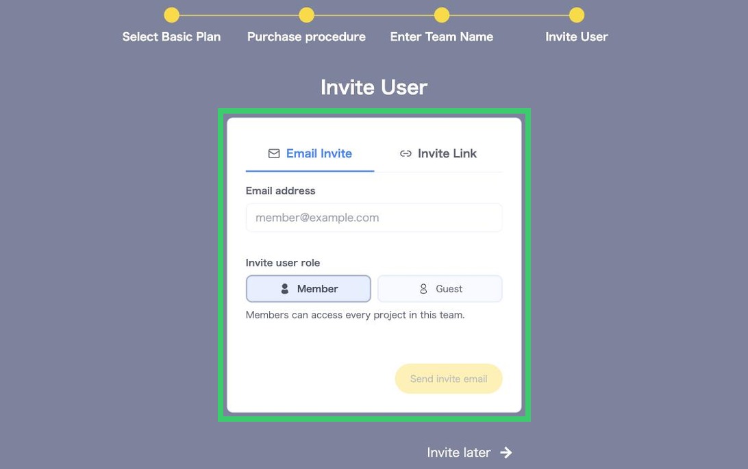 Invite User screen