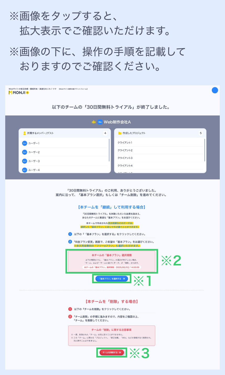 30日間無料トライアル終了後の案内