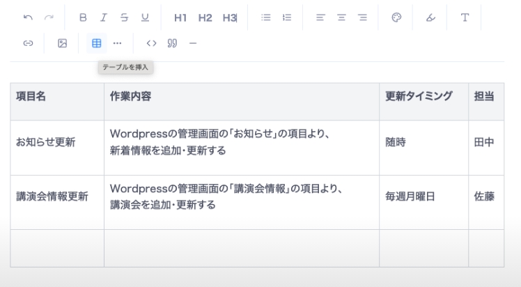 表の挿入